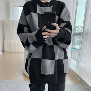 Black Checkerboard Crewneck Sweater