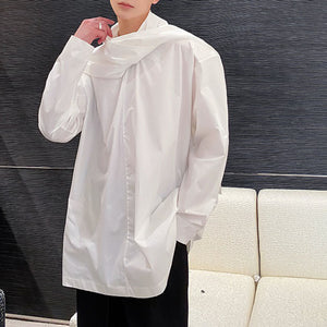 Ribbon Scarf V-Neck Pullover Shirt
