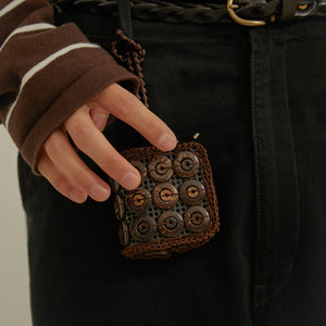 Square Coconut Shell Button Coin Purse Earphone Case