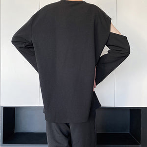 Shoulder Cutout Hem Split Bottom Shirt