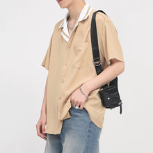 Load image into Gallery viewer, Contrast Striped Lapel Short Sleeve Shirt
