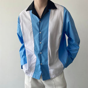 Simple Retro Color Contrast Lapel Long Sleeve Shirt