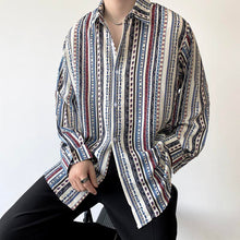 Load image into Gallery viewer, Vintage Stripe Print Lapel Long Sleeve Shirt
