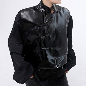 Retro Buckle Stand Collar PU Leather Short Vest