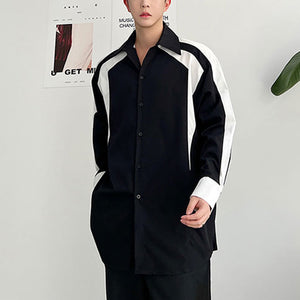 Black and White Contrast Stitching Long-sleeved Shirt