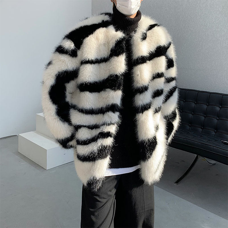 Zebra Print Plush Thick Coat