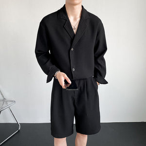 Suit Collar Shirt And Shorts Set