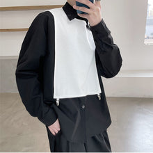 Load image into Gallery viewer, Fake Two Black and White Patchwork Shirt
