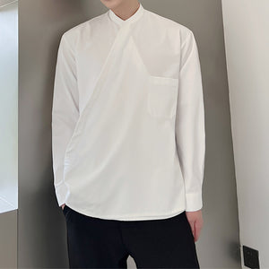 Diagonal Placket Simple Long Sleeve Shirt