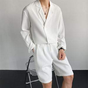 Suit Collar Shirt And Shorts Set