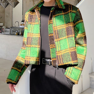 Green Plaid Short Jacket Coat