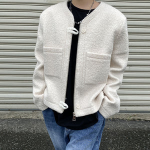 Simple Woolen Zipper Short Coat