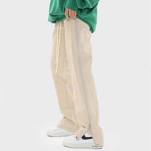 Zipper Strip Straight Casual Pants