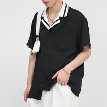 Load image into Gallery viewer, Contrast Striped Lapel Short Sleeve Shirt
