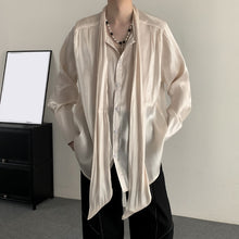 Load image into Gallery viewer, Solid Color Pleated Ribbon Casual Shirt
