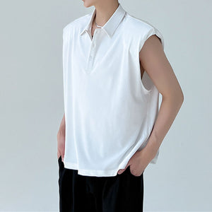 Oversized Shoulder Pads Sleeveless Lapel T-Shirt