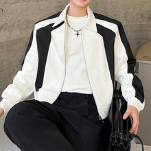 Load image into Gallery viewer, Black And White Colorblock Shoulder Pad Cropped Jacket
