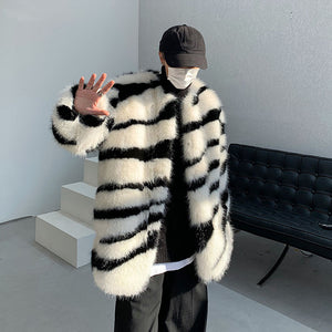 Zebra Print Plush Thick Coat