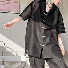 Load image into Gallery viewer, Sheer Mesh Buckle Short Sleeve Shirt
