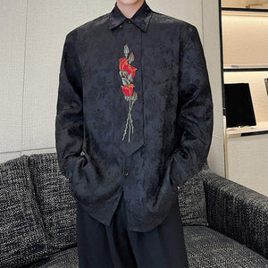 Retro Embroidery Jacquard Tie Long Sleeve Shirt