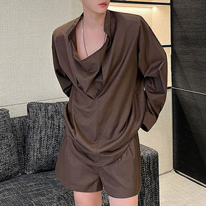 Two Piece Long Sleeve Shirt Shorts Suit