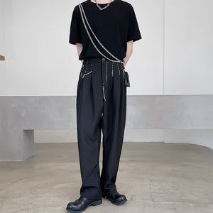 Topstitched Decoration Straight-leg Pants