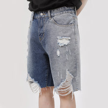 Load image into Gallery viewer, Straight Ripped Five Points Denim Shorts
