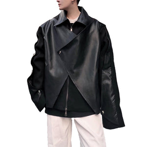 Irregular Wool and Leather Panel Jacket