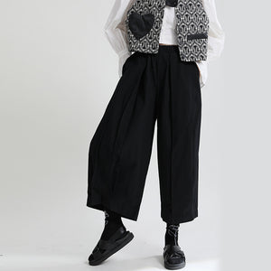 Solid Color High Waist Cropped Wide Leg Pants