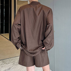 Two Piece Long Sleeve Shirt Shorts Suit