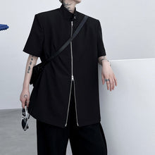 Load image into Gallery viewer, Metal Button Double Zip Stand Collar Shirt
