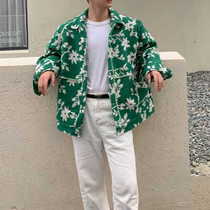 Floral Green Single Breasted Lapel Jacket