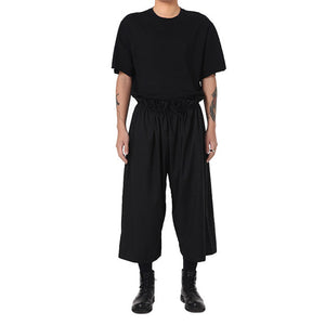 Black Elastic Waist Wide-leg Pants