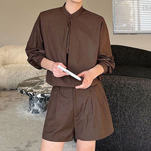 Load image into Gallery viewer, Two Piece Long Sleeve Shirt Shorts Suit
