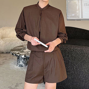 Two Piece Long Sleeve Shirt Shorts Suit