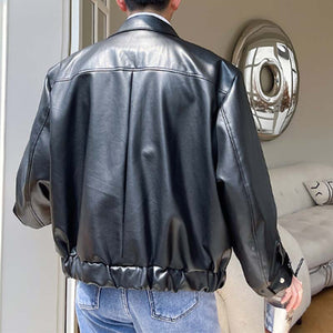 Short Shoulder Pad PU Leather Jacket