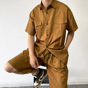 Two-Piece Square Neck Short Sleeve Shirt and Shorts