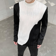 Load image into Gallery viewer, Textured Contrast Stand Collar Long Sleeve T-Shirt

