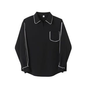Contrast Covered Pullover Lapel Long Sleeve Shirt