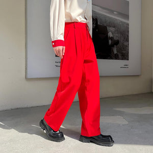 Red Straight Wide Leg Trousers