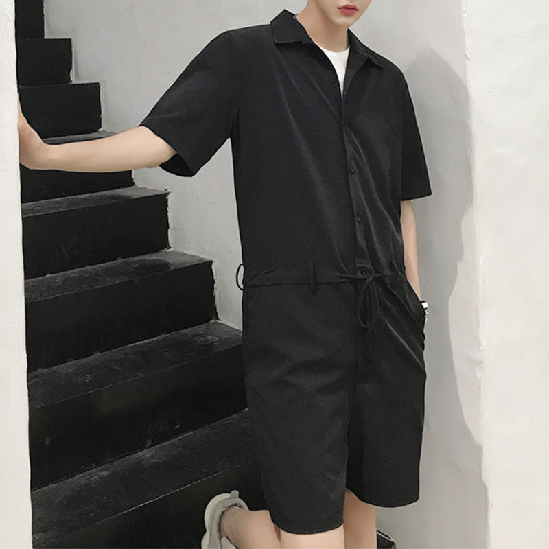 Solid Color Shirt Jumpsuit