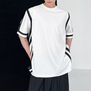 Paneled Contrast Striped Short Sleeve T-Shirt