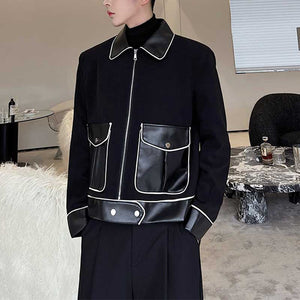 PU Leather Webbing Lapel Jacket
