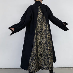 Vintage Baroque Print Patchwork Long Trench Coat