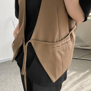 Simple Lace-up Asymmetric Solid Vest