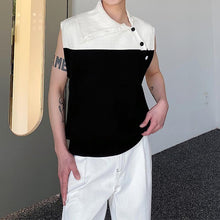 Load image into Gallery viewer, Black and White Contrasting Color Slanted Lapel Vest
