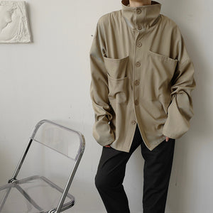 Vintage Turtleneck Big Pocket Loose Shirt