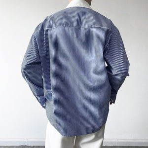 Vintage Buckle Design Blue Striped Shirt