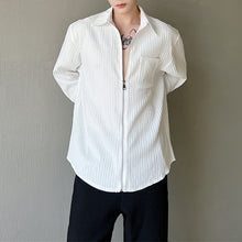 Load image into Gallery viewer, Thin Crumpled Striped Zip Cardigan
