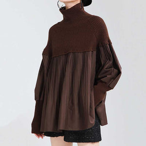 Puff Sleeve Pressed Turtleneck Sweater